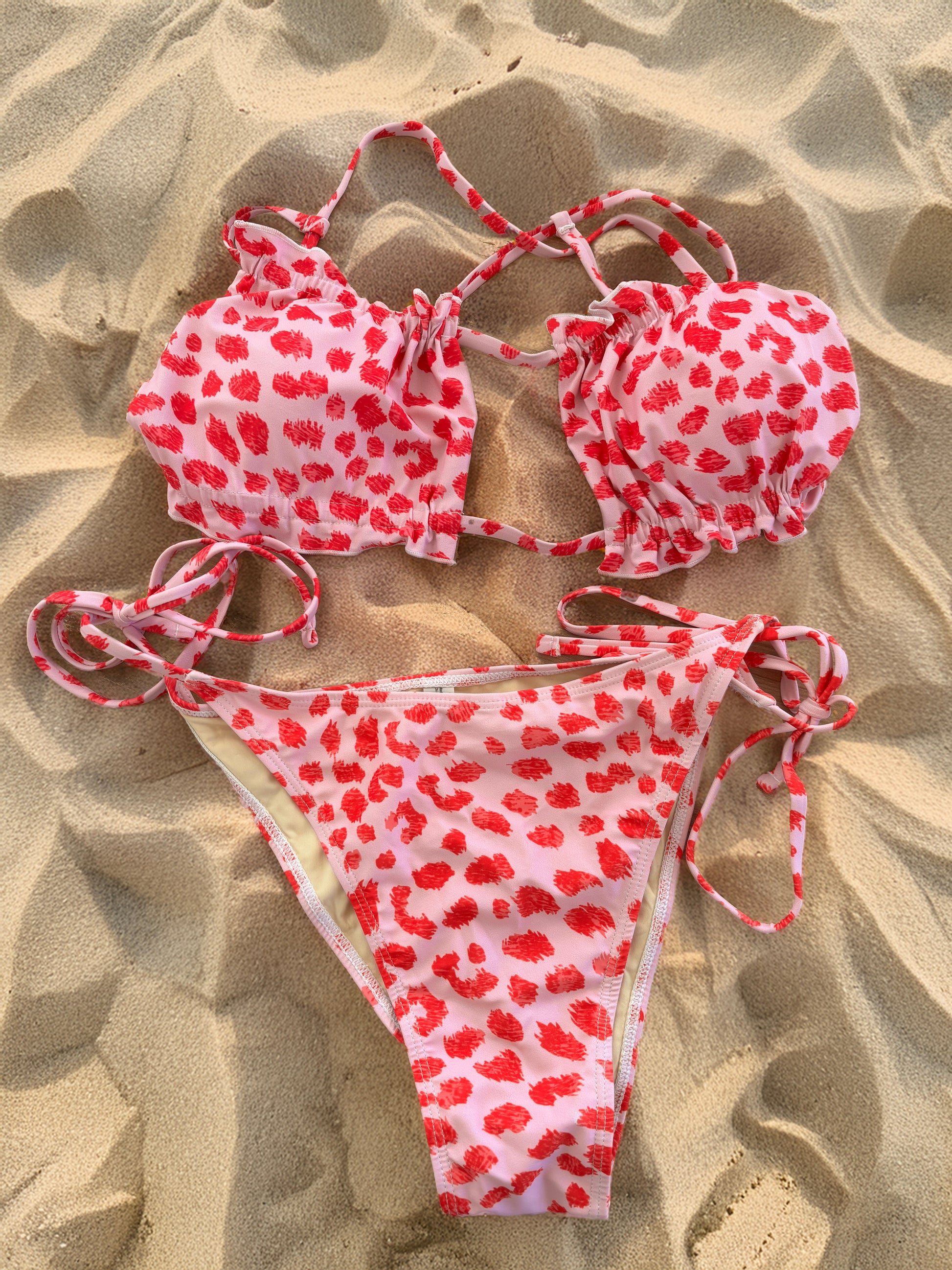 Bikini, Bikini L, Muster Print, Pink Rot, Sommer Bademode