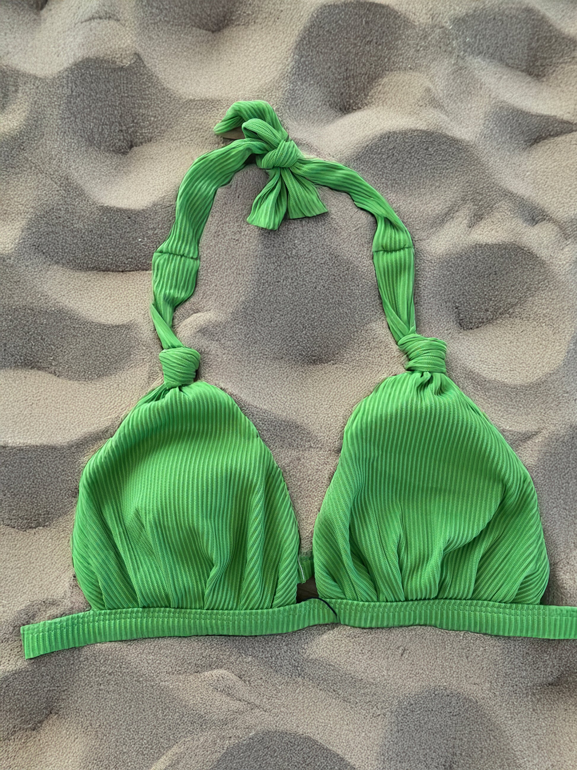 Bikini M, Grün, Oberteil, Knoten, Textur