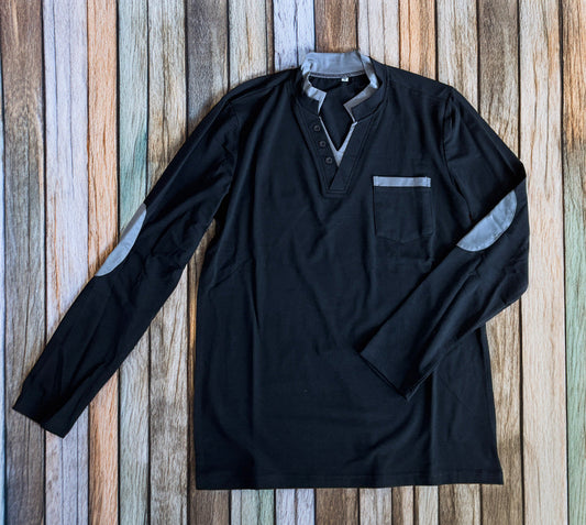 Patch-Shirt Langarm Schwarz/Braun